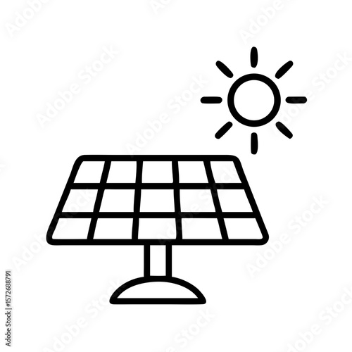 Solar panel absorbing sunlight with sun illustration for ecology  