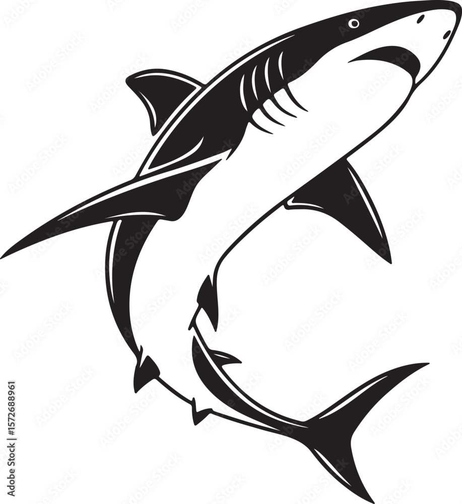 Fototapeta premium Dynamic vector image of a shark jumping above the ocean surface