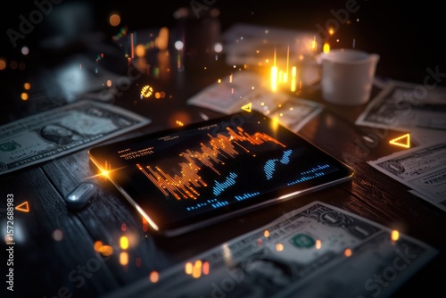 Financial growth visualization digital workspace infographic modern environment close-up view concept of economic success