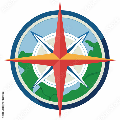 A compass rose on a map, isolated on a white background, for navigation, travel, direction, or geography.