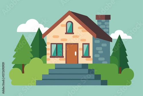 Small Country House With Stone Steps And Summer