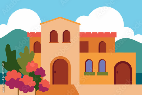 Mediterranean Villa With Terracotta Tiles And Blue Shutters