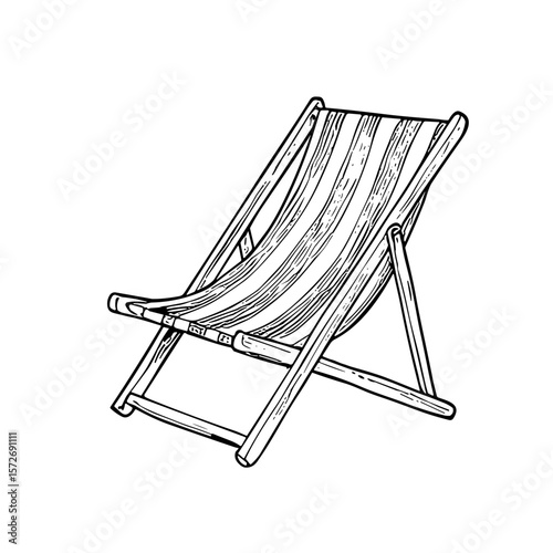 Doodle sketch vector illustration of a deck chair on transparent background for summer relaxation and outdoor design