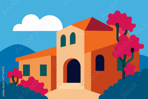 Mediterranean Villa With Terracotta Tiles And Blue Shutters