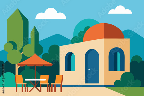 Mediterranean Villa With Outdoor Patio And Summer Atmosphere