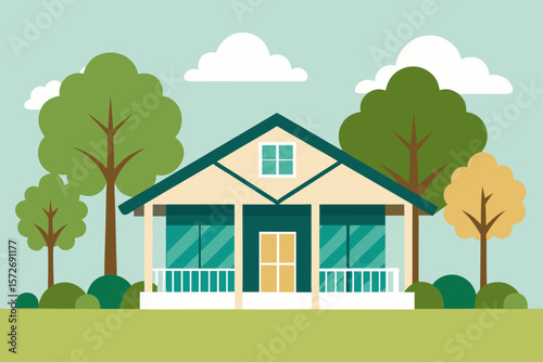 Farmhouse With Wide Veranda And Summer Shade From Trees