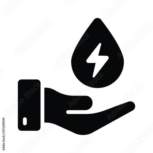 Drop with bolt depicting the concept of water energy, glyph icon