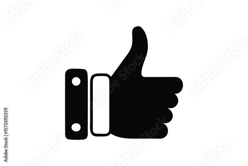Simple black silhouette of a thumbs up gesture against a clean white background representing approval and agreement