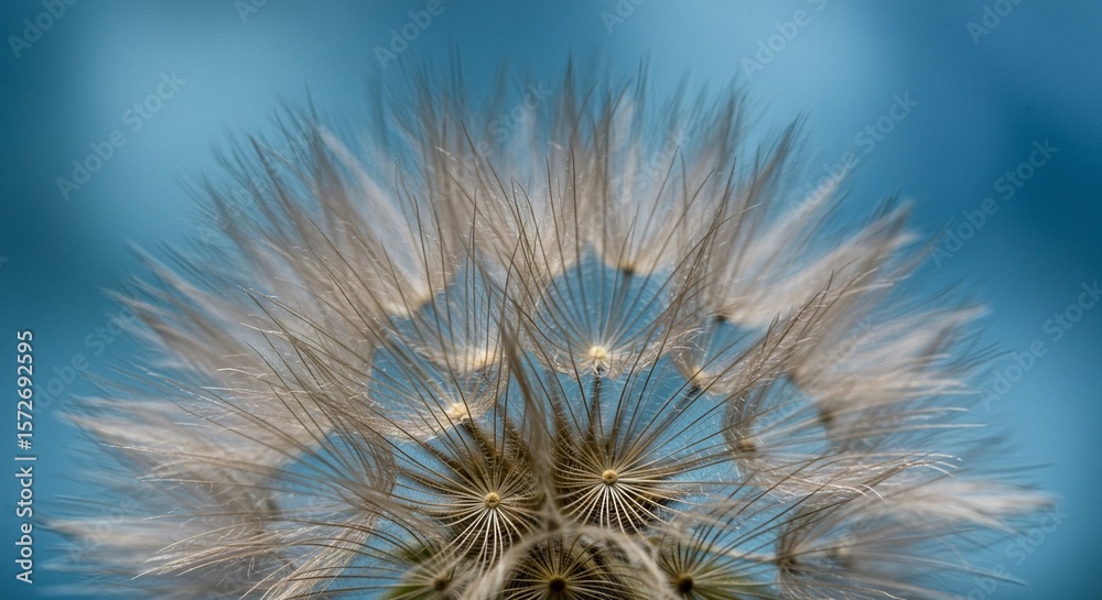 Fototapeta premium Macro shot of a delicate seed head against a clear blue sky, showcasing the intricate details of nature's design.