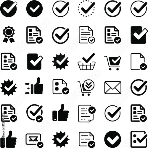 Vector art of collection of check mark icons for approval isolated on transparent background