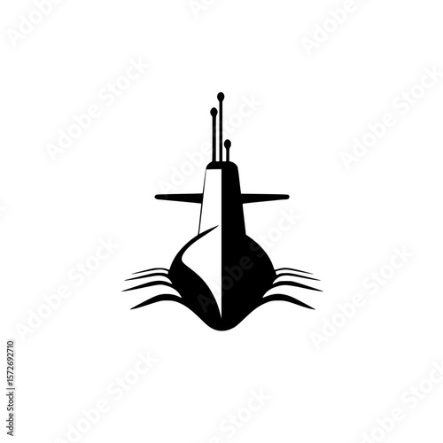 Silhouette pictogram of a submarine viewed from the front showcasing streamlined design and antenna features