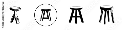 Silhouettes of various stool designs showcasing unique shapes and styles for versatile seating options