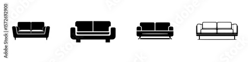 Silhouette pictogram icons of various couch designs for home and interior decoration inspiration