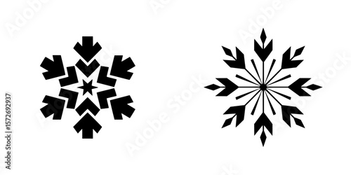 Silhouette pictograms of snowflakes in black representing winter graphics suitable for various designs