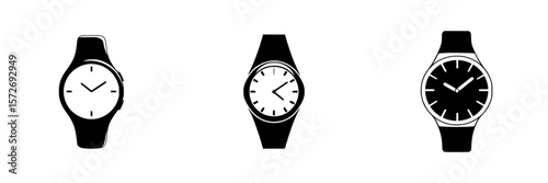 Silhouette pictogram collection featuring three distinct watch designs in a minimalist style