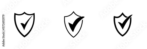 Collection of silhouette pictograms representing checked shields, ideal for security and quality assurance concepts