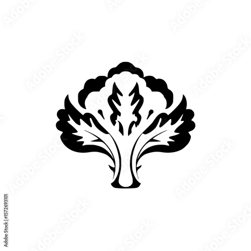 Silhouette pictogram of a tree-shaped plant with broad leaves in a minimalistic style for design and illustration purposes