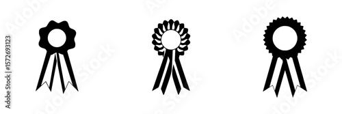 Silhouette pictogram icons of awards and ribbons in simple design for recognition symbols