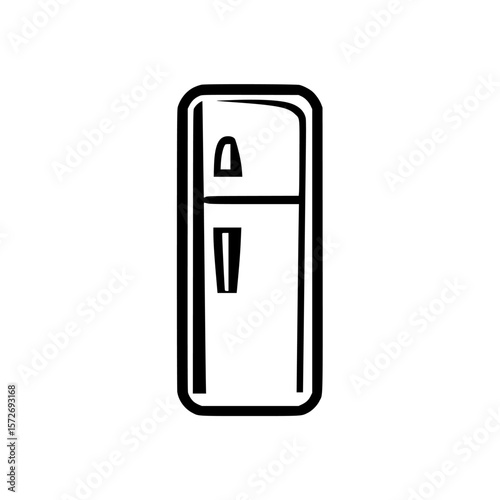 Simple silhouette pictogram of a refrigerator, a common household appliance used for food storage and preservation