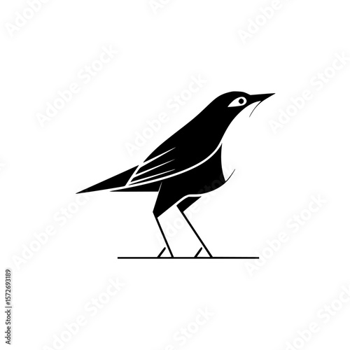Silhouette pictogram of a bird standing on the ground with a sleek design showcasing its distinctive features