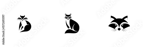 Silhouette pictogram set featuring raccoon designs for creative projects and graphic applications