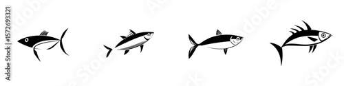 Vector icons representing various fish silhouettes in a minimalist style for graphic design projects