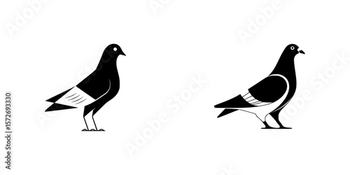 Silhouette pictogram set featuring two distinct bird designs showcasing unique postures and details in simple black and white style