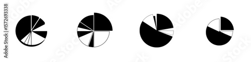 Silhouette pictogram icons set featuring various pie chart designs for visual data representation