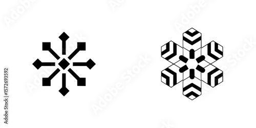 Silhouette pictogram icons set featuring various snowflake designs for winter themes and seasonal decoration