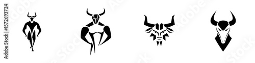 Silhouette pictograms representing human and animal forms with distinct features and styles