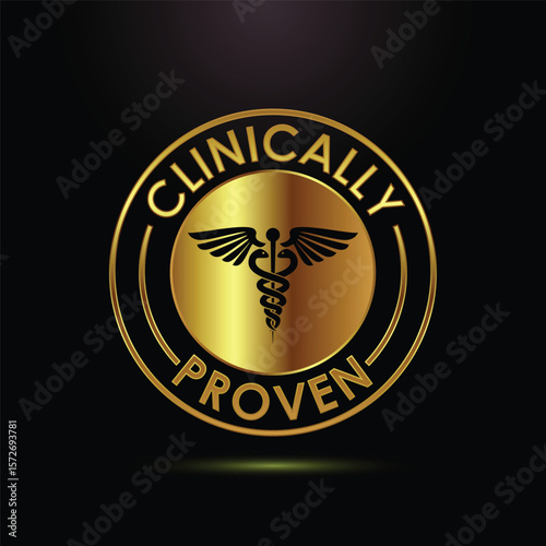 Gold medallion with caduceus symbol and clinically proven text