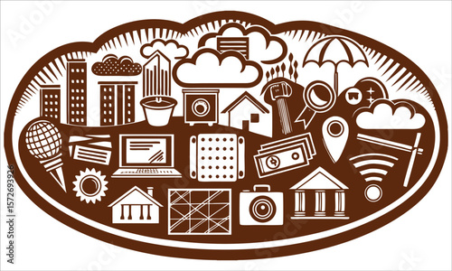 Diverse collection of icons illustration brown