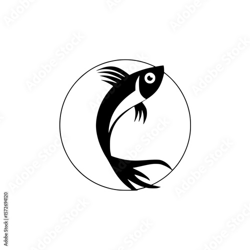 Silhouette pictogram of a fish symbolizing aquatic life and movement in a minimalist design suitable for various themes