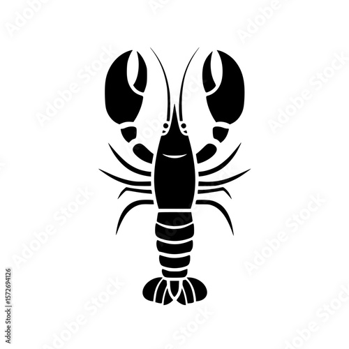 Silhouette of a lobster showcasing distinct claws and detailed body structure in a minimalist design for culinary themes