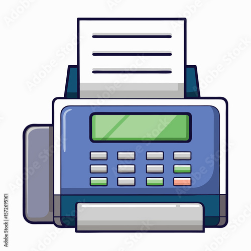 A fax machine sending a document, isolated on a clean white background, for office, communication, old technology, or business.