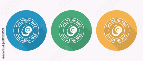 Three Color Options. Modern Chlorine Free with Water Drop Icon Set