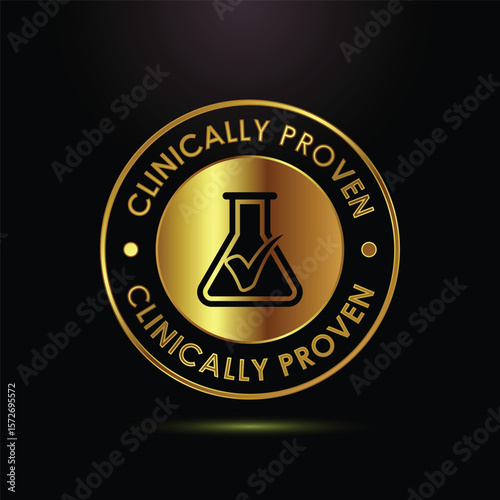 Gold Clinically Proven Seal. Premium Quality, Scientifically Tested, Verified Efficacy, Guaranteed Results, Medical Research, Healthcare, Pharmaceutical, Lab, Science.