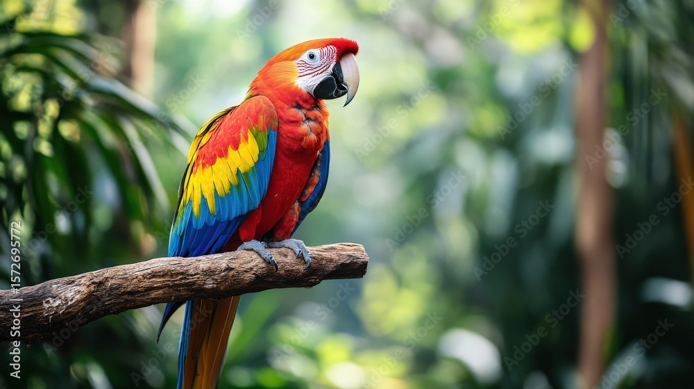 Fototapeta premium Vibrant macaw perched on a branch.
