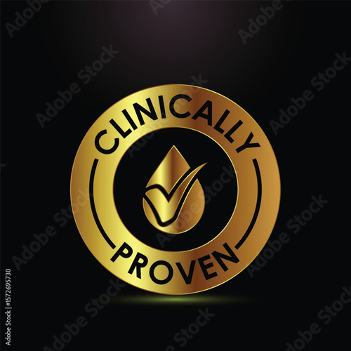 Gold Clinically Proven Seal. Premium Quality Assurance Badge,  Product Endorsement Graphic