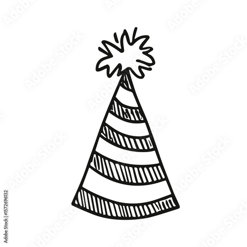Doodle sketch vector illustration of a party hat on transparent background for celebration and festive design