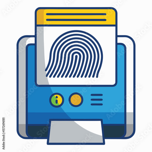 A fingerprint scanner recognizing a print, isolated on white, for security, biometrics, technology, or identity.