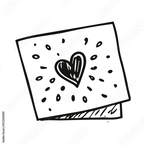 Doodle sketch vector illustration of a greeting card with a heart on transparent background for celebration and love design