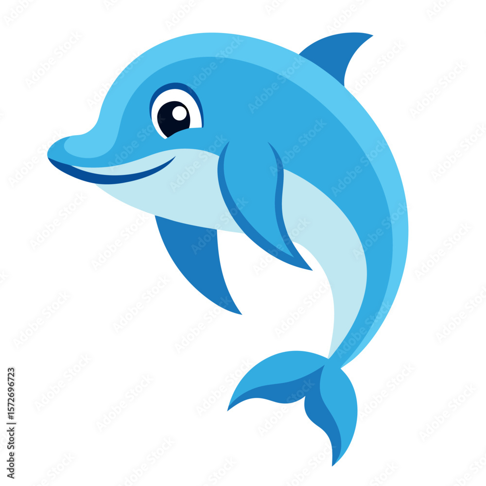 Fototapeta premium Stylized dolphin leaping forward with light-blue tones, clean curves, and minimal shading for simple vector impact.