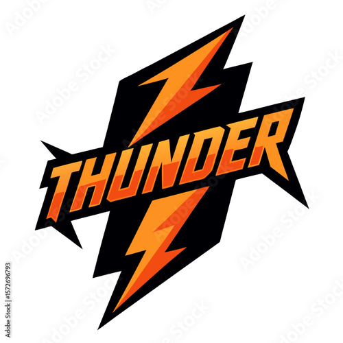 Dynamic “Thunder” wordmark with lightning bolt extensions on both sides, designed for bold vector esports branding.