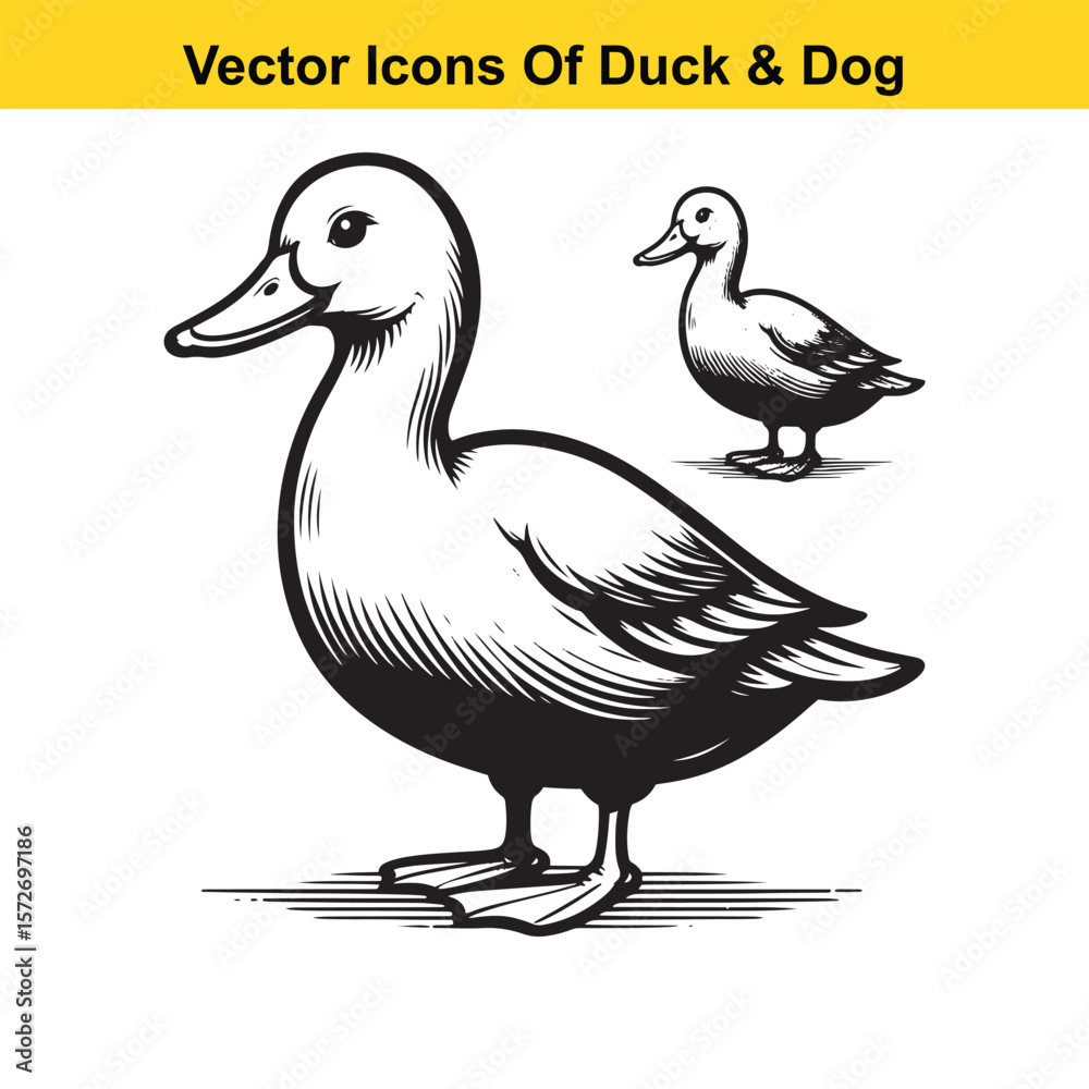 Obraz premium Dog and Duck Vector Illustration Bundle – Hunting, Wildlife, and Animal Interaction Poses