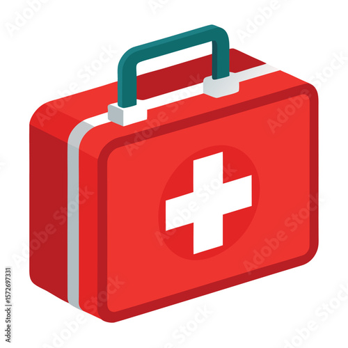 A first aid kit box, isolated on a white background, for medical, emergency, safety, or health.