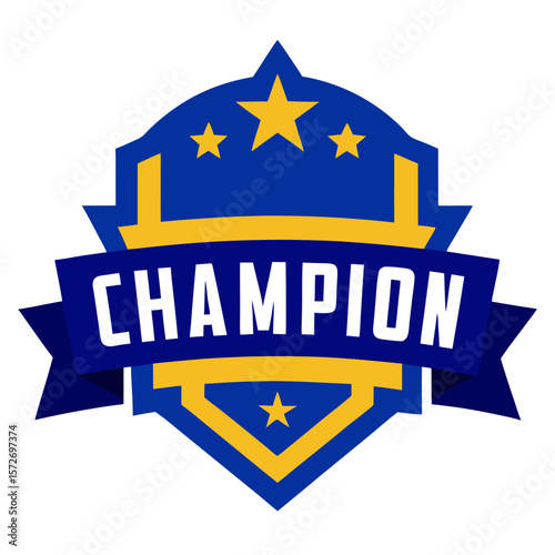 Regal championship emblem in royal blue and gold, adorned with stars and polished vector styling.
