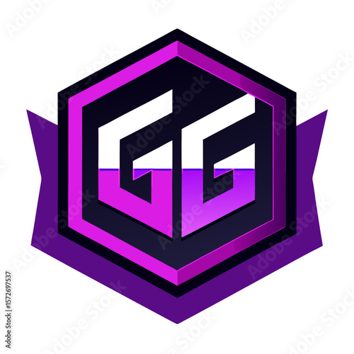 Modern geometric hexagon logo with stylized gg letters and purple gradient accents