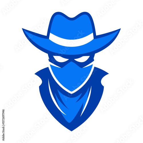 Stylized blue cowboy bandit or outlaw figure with a hat and bandana