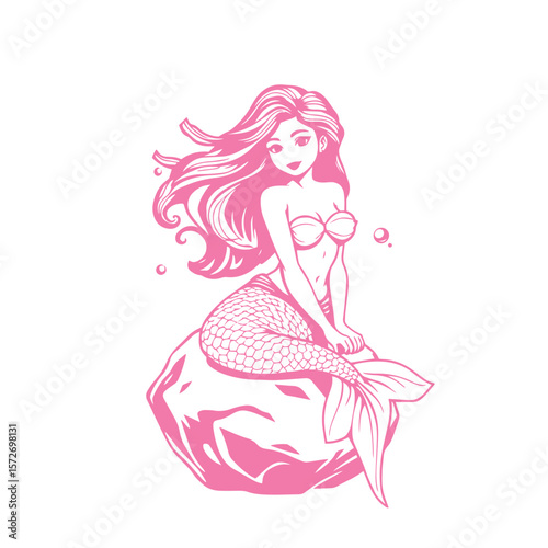 Mermaid sitting on rock vector design concept illustration.